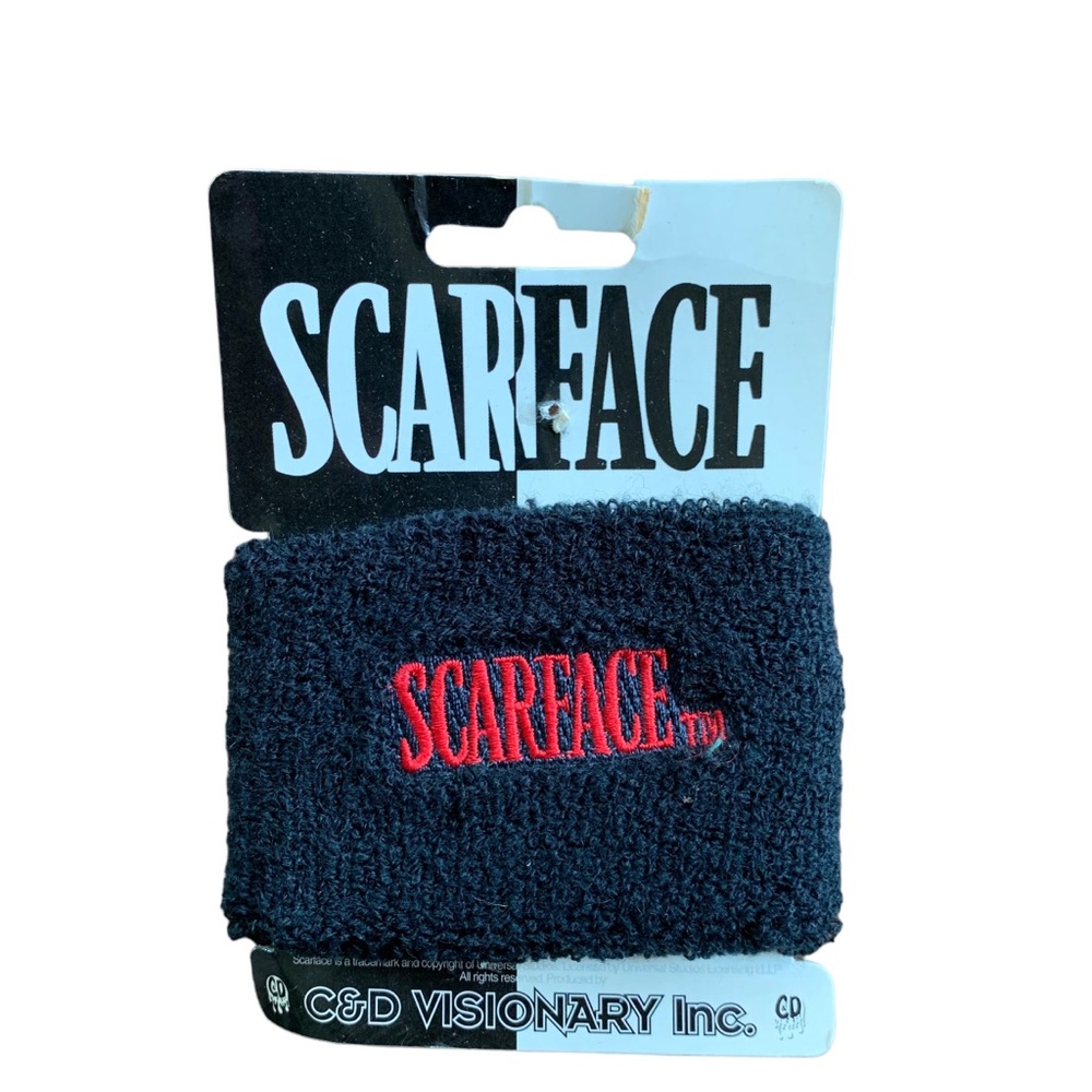 Vintage Scarface Tony Montana Terrycloth Wristband Indie Sweatband Black Red